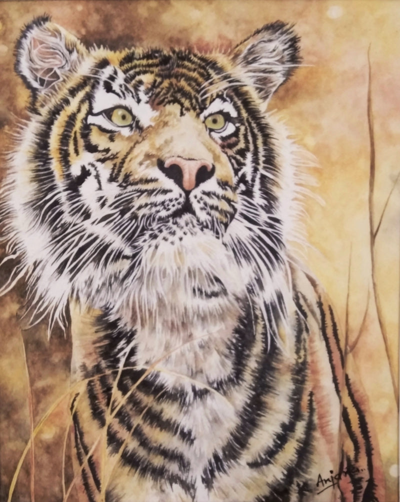 Stealth' animals watercolor painting by artist Anjana Sihag, 14x10 inch, on paper