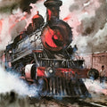 Steam Engine 5' transportation watercolor painting by artist Sadikul Islam, 16x12 inch, on paper