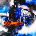 Steam Engine 6' transportation watercolor painting by artist Sadikul Islam, 16x12 inch, on paper