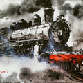 Steam Engine 7' transportation watercolor painting by artist Sadikul Islam, 12x17 inch, on paper