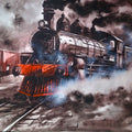 Steam Engine 8' transportation watercolor painting by artist Sadikul Islam, 12x17 inch, on paper