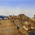 Religious watercolor painting titled 'Step By Step Banaras 4', 12x22 inches, by artist Prashant Prabhu on Archival Paper