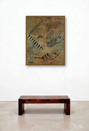 Stepping Leaf Abstract by artist Santosh More displayed in a Coastal Library