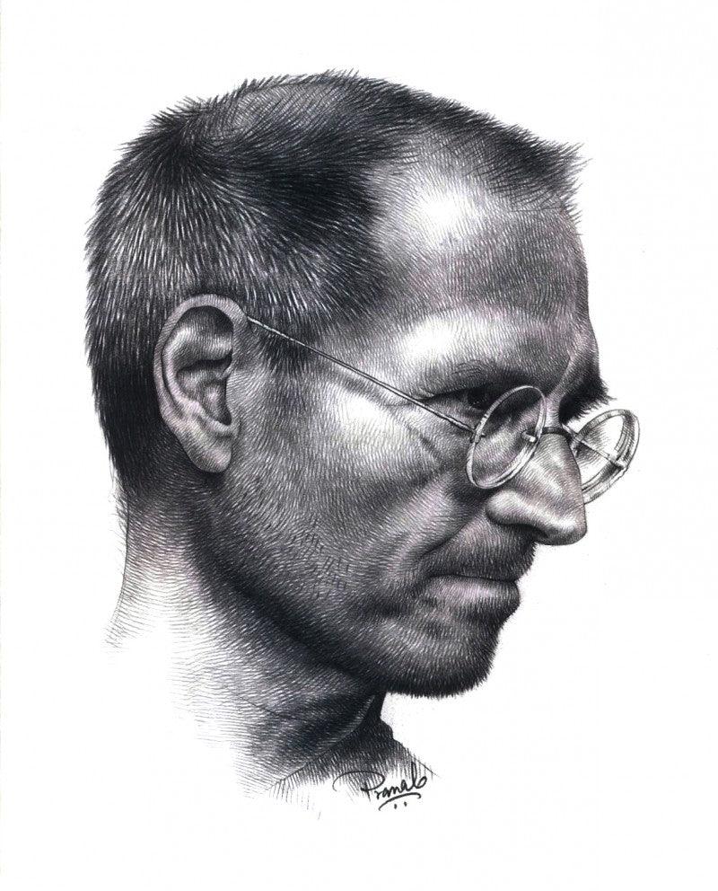 Portrait pencil drawing titled 'Steve Jobs', 11x8 inches, by artist Pranab Das on Paper