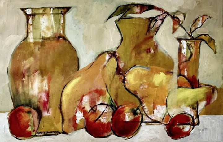 Still Life' still-life acrylic painting by artist Ranjith Raghupathy, 22x32 inch, on canvas