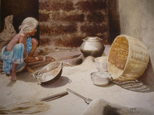 Still Life 4 by Raghunath Sahoo, Original Watercolor Figurative Painting on Paper, Medium Horizontal Wall Art