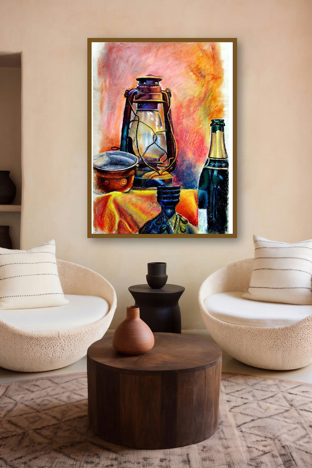 Still Life Oil Pastel (Objects of Time) by artist Srv Artist displayed in a Contemporary Exhibition gallery