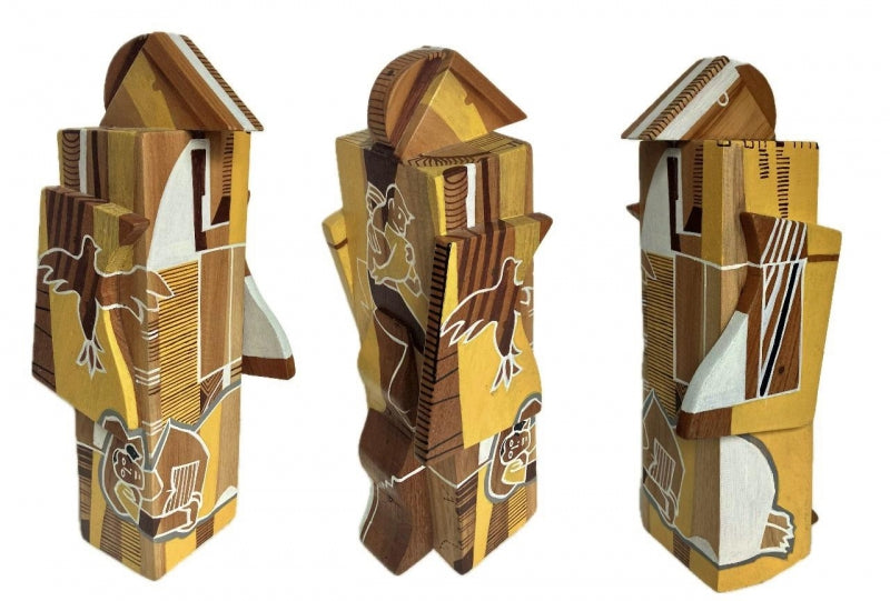 Still Waiting' contemporary Teak Wood, Acrylic sculpture by artist Pavan Kumar D, 13x5 inch, on teak wood, acrylic