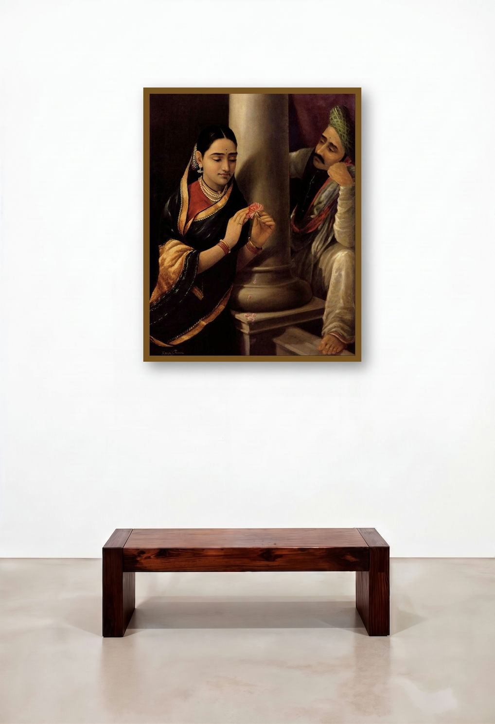 Stolen Interview (An Unexpected Encounter) by artist Raja Ravi Varma displayed in a Designer Hotel Lobby