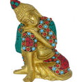 Religious handicraft titled 'Stone Studded Buddha On Knee', 6x5x2 inches, by artist Brass Handicrafts on Brass