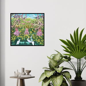 In-situ view of Sudhakaran Edakandy's 'Storks (Egrets in Paradise)' painting in a room