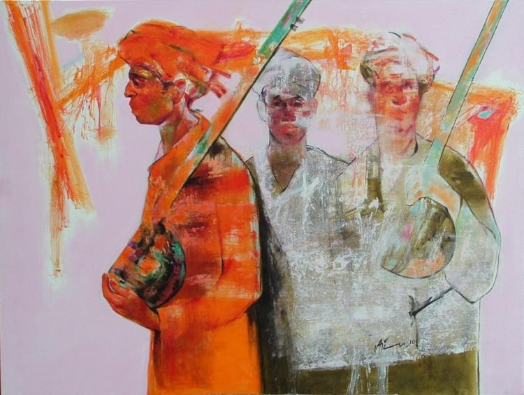 Figurative oil painting titled 'Story Teller 1', 36x48 inches, by artist Ajay Deshpande on Canvas