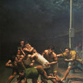 Figurative postercolor painting titled 'Street Fighting', 26x20 inches, by artist Sanjay Sarfare on Handmade Mount board