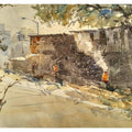 Landscape watercolor painting titled 'Street in Pune', 20x14 inches, by artist Soven Roy on Handmade paper