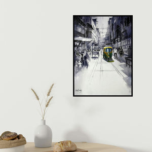 Sanjay Dhawale's 'Street' painting visualized above a sofa in a contemporary room.