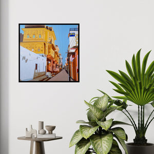 In-situ view of Ajay Mishra's 'Street Series 5 (Jaipur Streetscape)' painting in a room