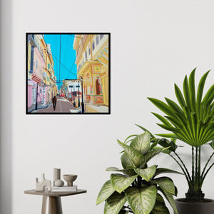 In-situ view of Ajay Mishra's 'Street Series 6 (Jodhpur's Blue Hues)' painting in a room