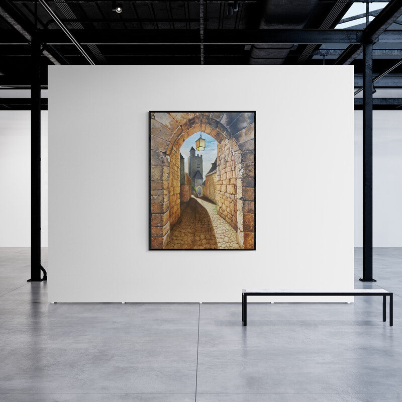 In-situ view of Dhirendra Mandge's 'Street Stone (Gateway to the Past)' painting in a room