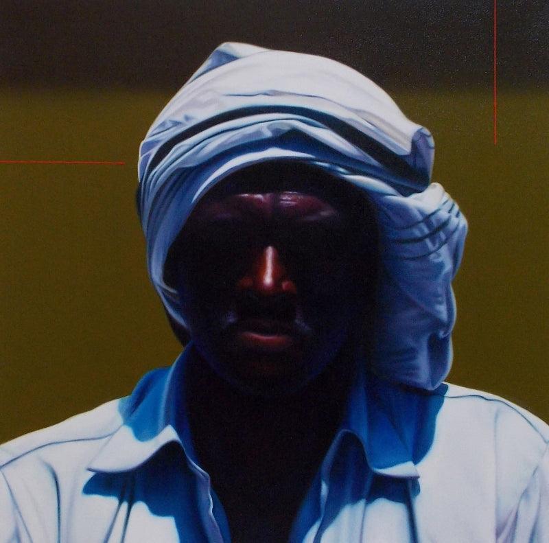 Figurative oil painting titled 'Street Vendor', 24x24 inches, by artist Abid Shaikh on Canvas