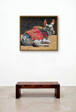 Strength And Elegance (Decorated Bull) by artist Gopal Nandurkar displayed in a Coastal Executive Office
