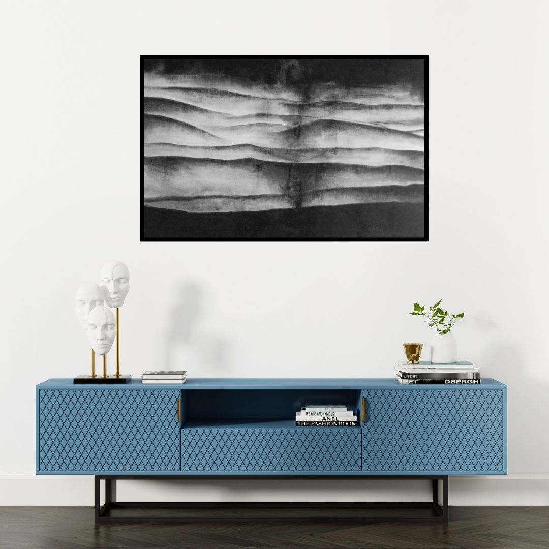 Preview of 'Strom (Natures Fury)' Painting by Ishani Pimpalkhare shown on a wall in a furnished room.