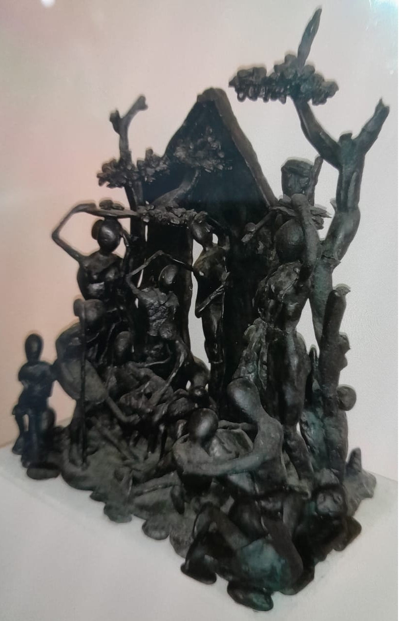 Struggle' figurative Stone sculpture by artist Shibu Sengupta, 22x18 inch, on stone