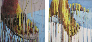 Struggle (Fluid Figures: Exploring the Human Form in Dripping Color) by Amol Satre, Original Acrylic Figurative Painting on Canvas, Medium Horizontal Wall Art