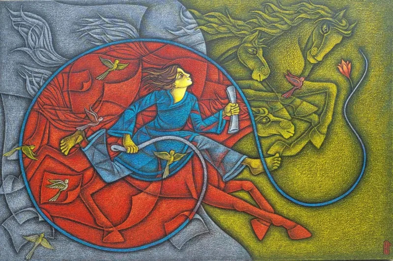 Figurative acrylic painting titled 'Success 3', 48x72 inch, by artist Satyajeet Shinde on Canvas