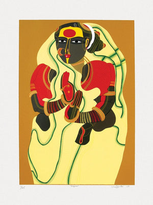 Sugana (The Embodied Soul) by Thota Vaikuntam, Serigraph Serigraphs Figurative Painting on Paper, Medium Vertical Wall Art