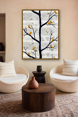 Sukhvan (Birdsong Serenade: A Tapestry of Life) by artist Sumit Mehndiratta displayed in a Boutique gallery