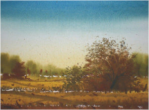 Summer by Fareed Ahmed, Original Watercolor Landscape Painting on Paper, X-Small Horizontal Wall Art