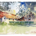 Landscape watercolor painting titled 'Summer Morning 1', 20x14 inches, by artist Soven Roy on Paper