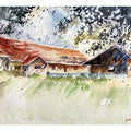Landscape watercolor painting titled 'Summer Morning 2', 20x14 inches, by artist Soven Roy on Paper