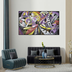 Swati Pasari's 'The Summer Wine' painting visualized above a sofa in a contemporary room.
