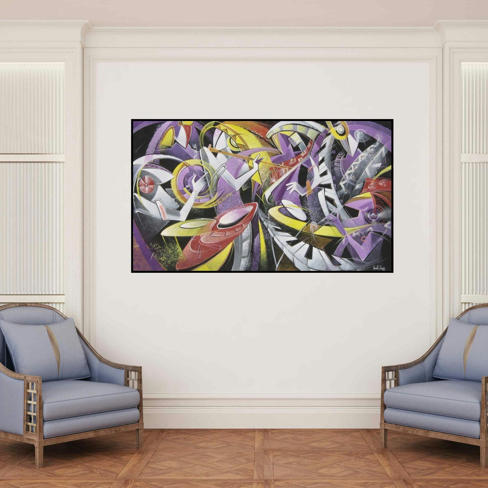 'The Summer Wine' painting by Swati Pasari shown on a wall in a furnished room.