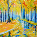Impressionist oil painting titled 'Summer Woods', 20x14 inches, by artist Kiran Bableshwar on Canvas