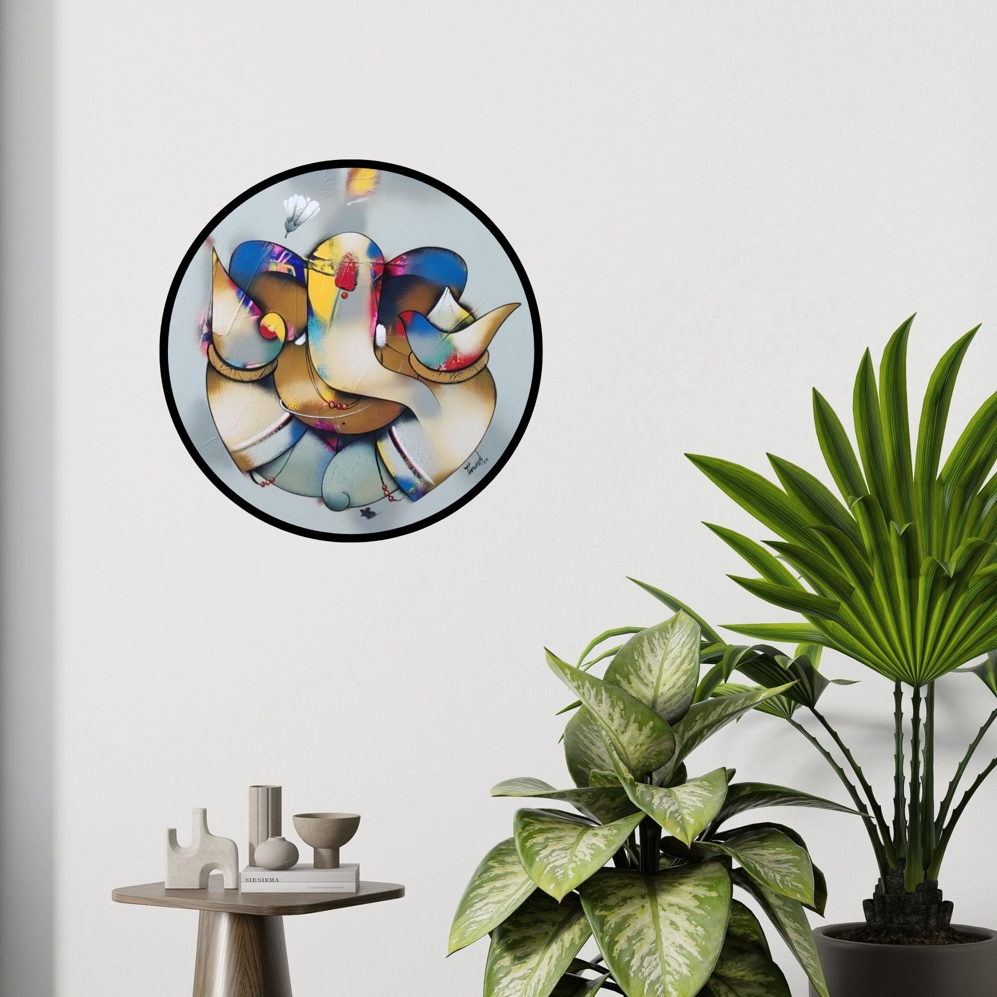 In-situ view of Paras Parmar's 'Sumukh (Ganesha in a Cosmic Circle)' painting in a room