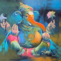 Religious oil painting titled 'Sumukha', 34x42 inch, by artist Namdev M Patil on Canvas