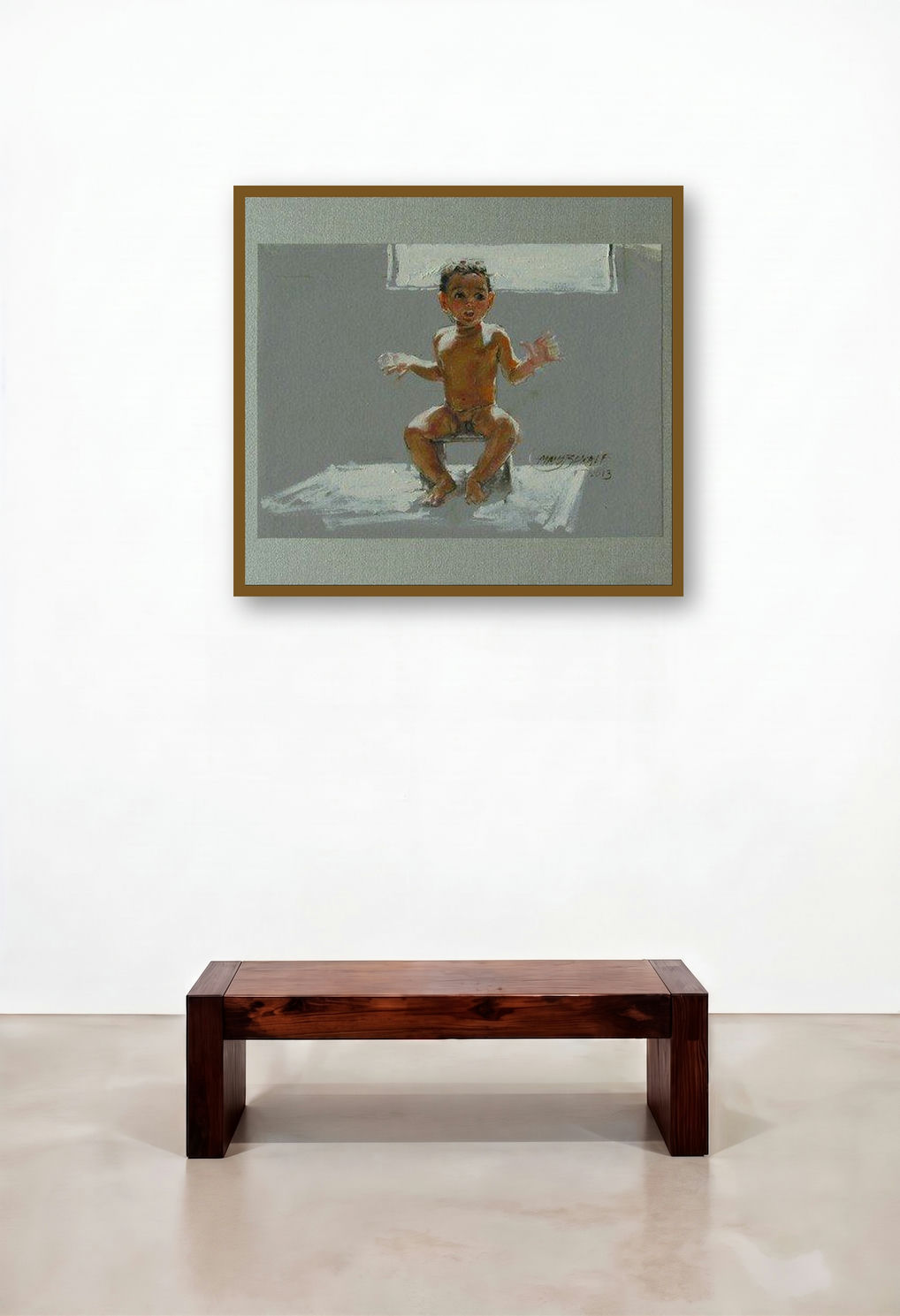 Sun Bath (Whimsical Journey) by artist Manoj Sakale displayed in a Rustic Dining Room