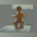 Figurative oil painting titled 'Sun Bath', 16x12 inches, by artist Manoj Sakale on Canvas