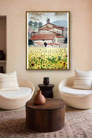 Sunflower At Tuscanny Italy (Tuscan Idyll) by artist Arunava Ray displayed in a Minimalist gallery