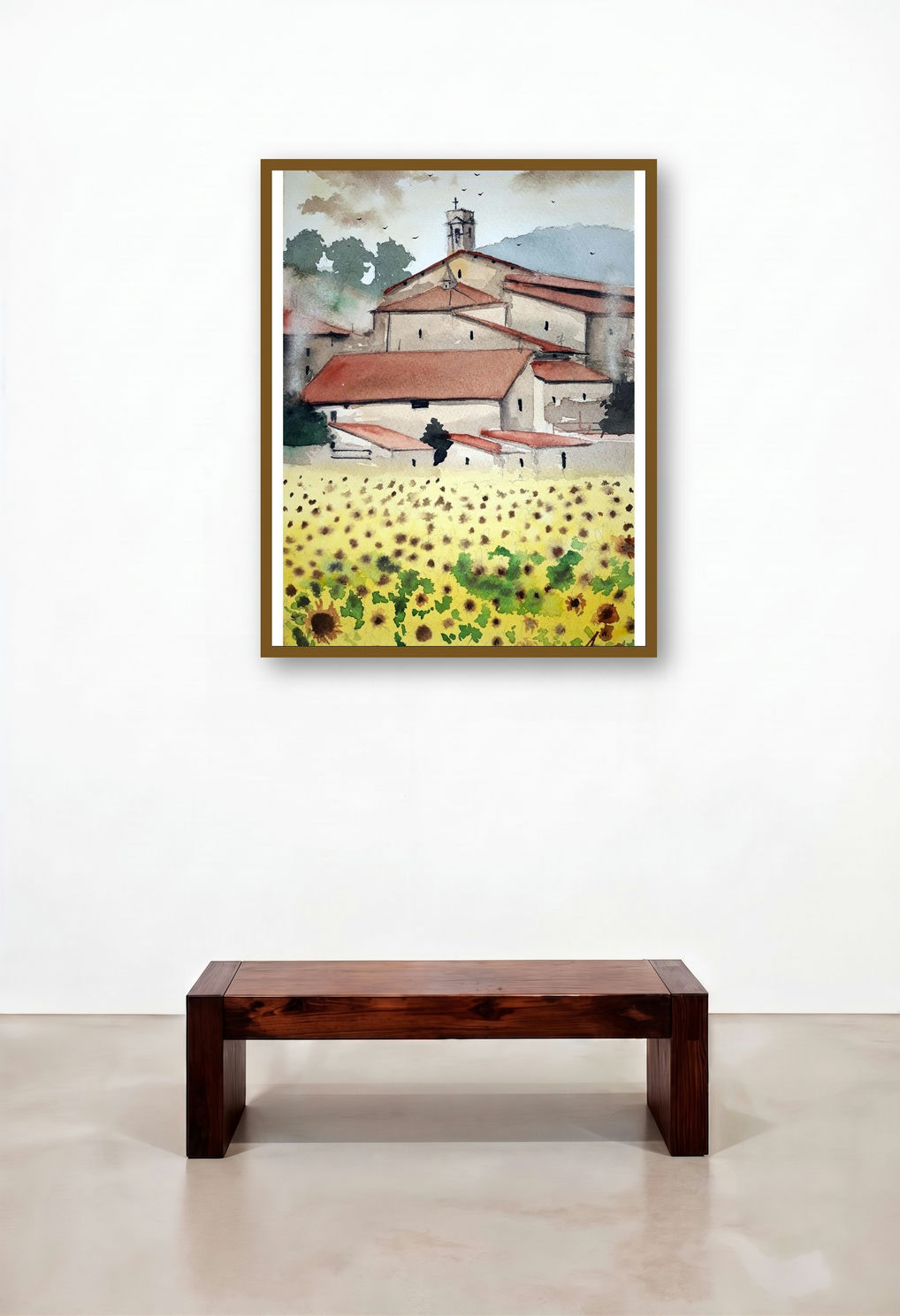 Sunflower At Tuscanny Italy (Tuscan Idyll) by artist Arunava Ray displayed in a Classic Home Office