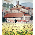 Cityscape watercolor painting titled 'Sunflower At Tuscanny Italy', 7x11 inches, by artist Arunava Ray on Paper