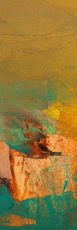 Sunlit Meadow 1' abstract acrylic painting by artist Siddhesh Rane, 36x12 inch, on canvas