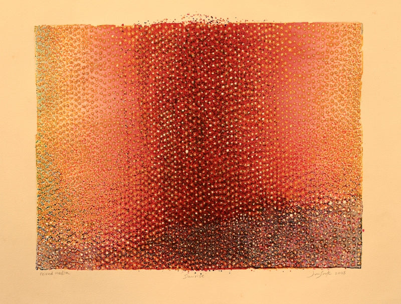Sunrise 1' contemporary mixed-media painting by artist Jin Sook Shinde, 15x20 inch, on paper