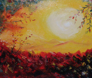 Sunrise On New Year by Kiran Bableshwar, Original Oil Impressionist Painting on Canvas, Small Horizontal Wall Art