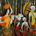 Figurative acrylic painting titled 'Before Sunset', 32x49 inch, by artist Ranjith Raghupathy on Canvas