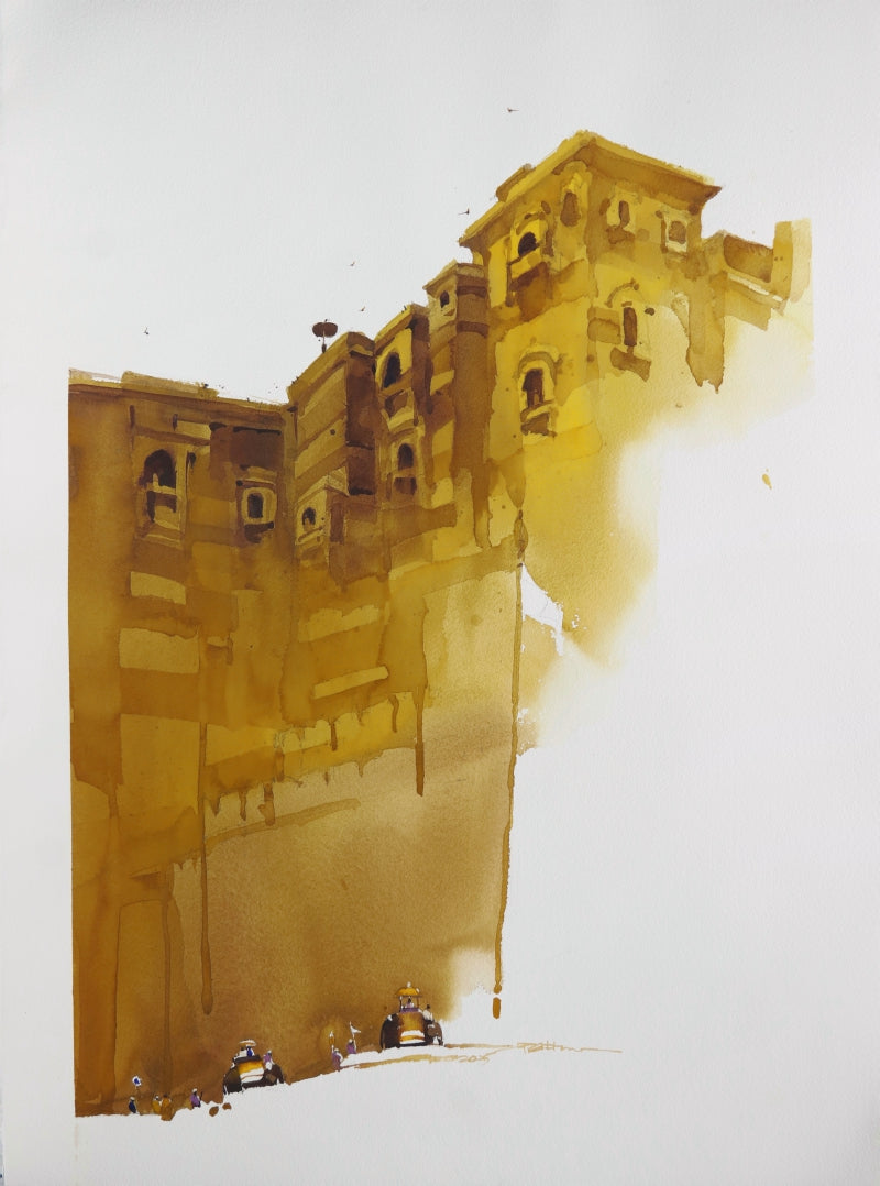 'Sunshine Yellows' landscape watercolor painting by artist Prashant Prabhu, 30x22 inch, on paper