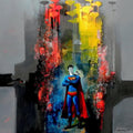 Surrealist acrylic painting titled 'Superman', 48x48 inches, by artist Pradip Sengupta on Canvas