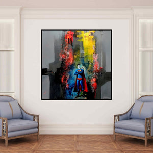 In-situ view of Pradip Sengupta's 'Superman (Super Self)' painting in a room